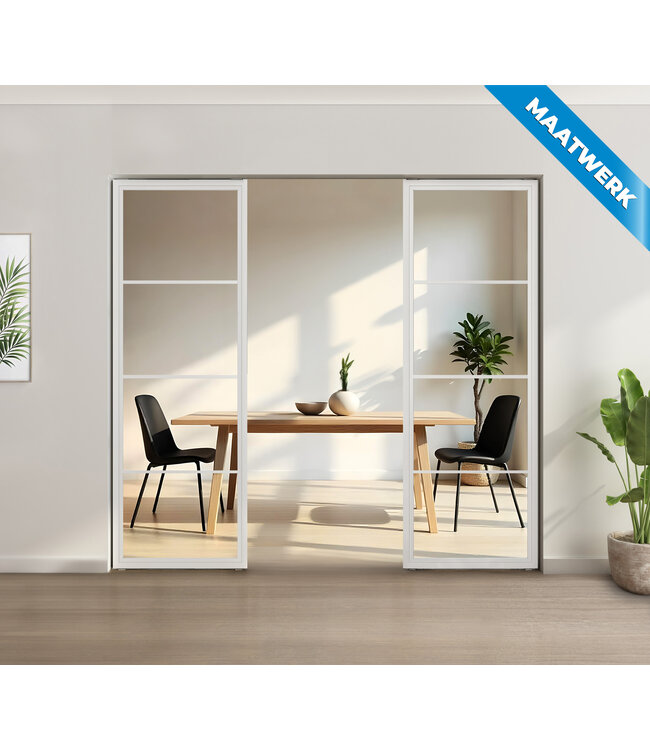 Stalen glaspaneel voor bij taatsdeur of als tussenwand, 4 vlaks, wit, rook glas