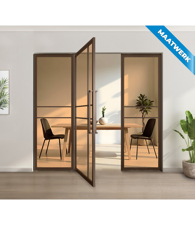 Enkele stalen taatsdeur met glaspaneel, 6 vlaks, brons, rook glas