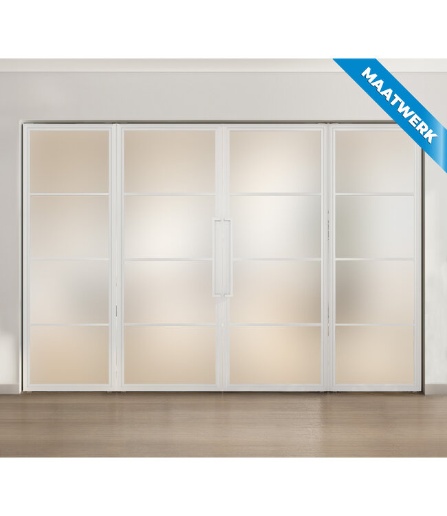 Dubbele stalen taatsdeur met glaspaneel, 4 vlaks, wit, helder glas