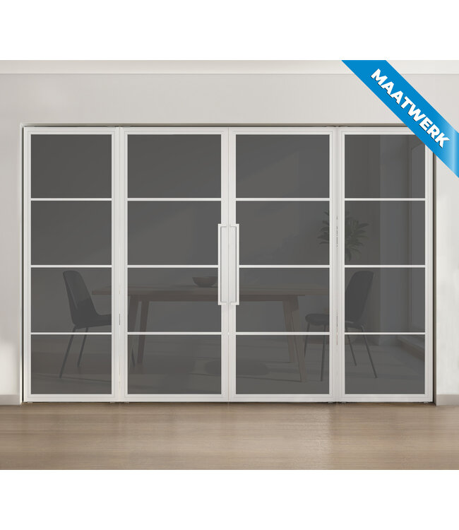 Dubbele stalen taatsdeur met glaspaneel, 4 vlaks, wit, helder glas