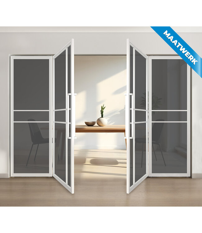 Dubbele stalen taatsdeur met glaspaneel, 6 vlaks, wit, helder glas