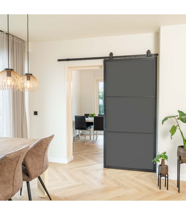 Stalen Schuifdeur - 3 Vlaks - Rook glas *