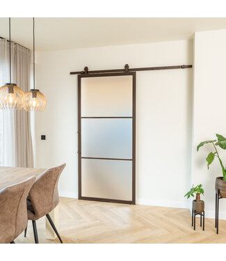 Stalen Schuifdeur - 3 Vlaks - Brons - Mat glas * Stalen Schuifdeur - 3 Vlaks - Brons - Mat glas *