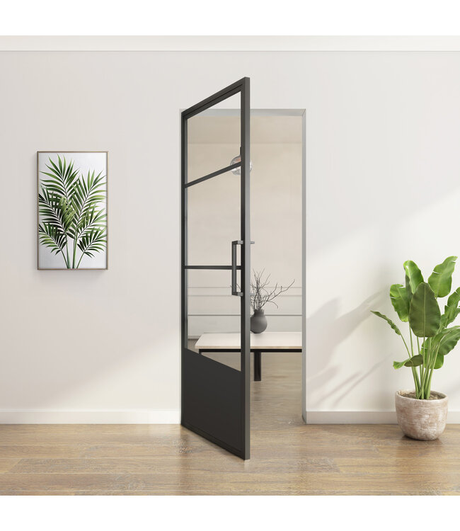 OUTLET: Stalen taatsdeur - Zwart - 3 Vlaks met kickplate - Helder glas