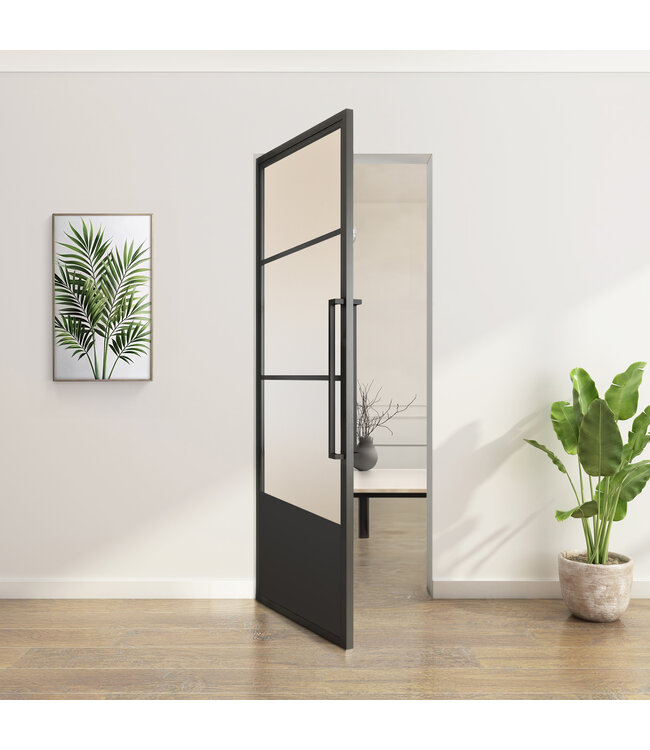 OUTLET: Stalen taatsdeur - Zwart - 3 Vlaks met kickplate - Helder glas