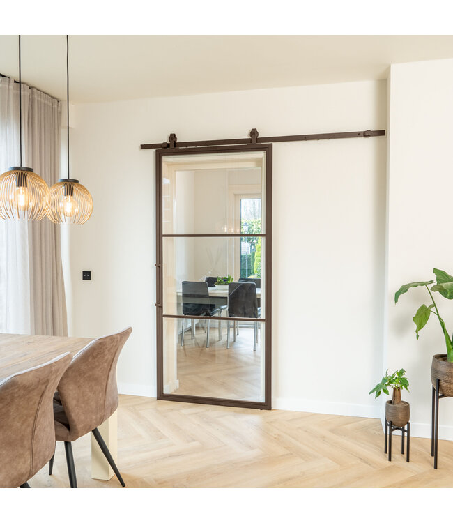 Stalen Schuifdeur - 3 Vlaks - Brons - Helder glas *