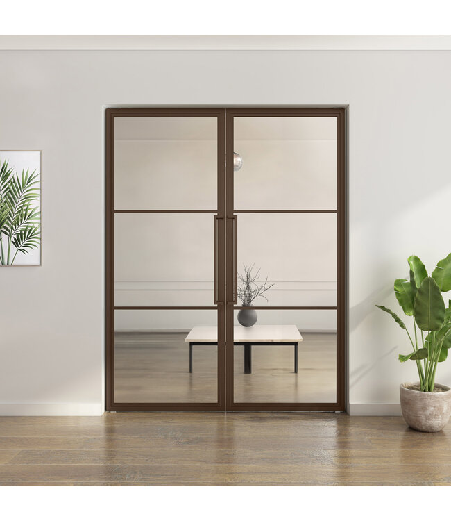 Dubbele stalen taatsdeur - 3 Vlaks - Brons - Helder glas*