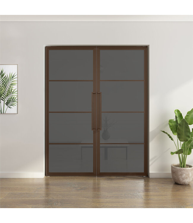 Dubbele stalen taatsdeur - 4 Vlaks - Brons - Helder glas*
