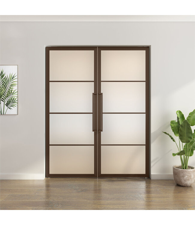 OUTLET: Dubbele stalen taatsdeur - 4 Vlaks - Brons - Helder glas