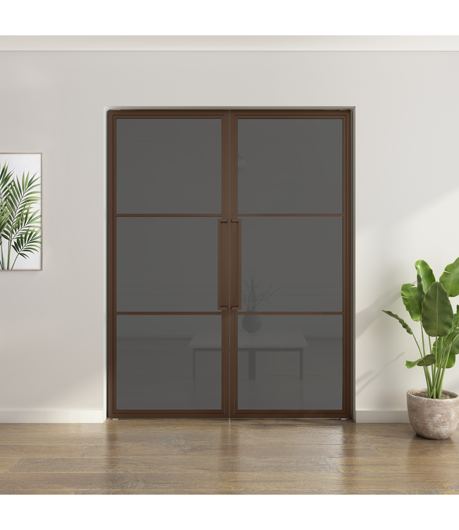 OUTLET: Dubbele Stalen Taatsdeur 248,7 x 196,5 - 3 Vlaks - Rook Glas