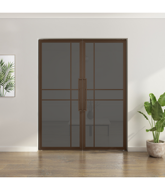 OUTLET: Dubbele stalen taatsdeur - Brons - 6 Vlaks -254,6 x 54,7 - Rook glas - Luxe design OUTLET: Dubbele stalen taatsdeur - Brons - 6 Vlaks -254,6 x 54,7 - Rook glas - Luxe design