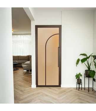 Stalen Binnendeur - Brons - 2-Vlaks rond - Mat glas Stalen Binnendeur - Brons - 2-Vlaks rond - Mat glas