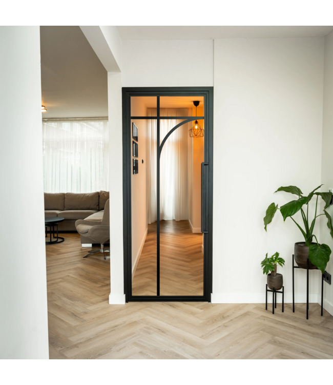 Stalen Binnendeur - Zwart - 5 Vlaks rond - Helder glas