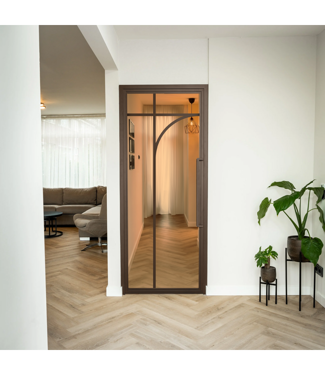 Stalen Binnendeur - Brons - 5 Vlaks rond - Mat glas