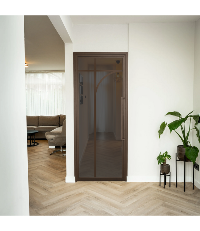 Stalen Binnendeur - Brons - 5 Vlaks rond - Rook glas