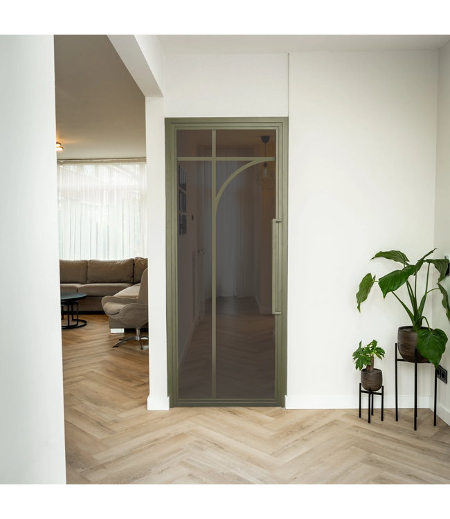 Stalen Binnendeur - Olijfgroen - 5 Vlaks rond - Mat glas