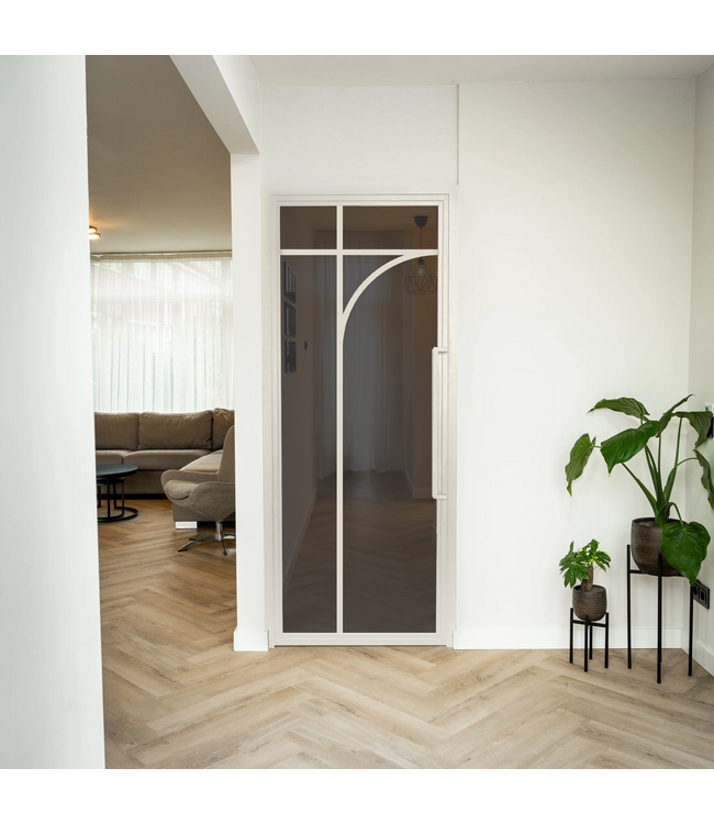 Stalen Binnendeur - Wit - 5 Vlaks rond - Mat glas