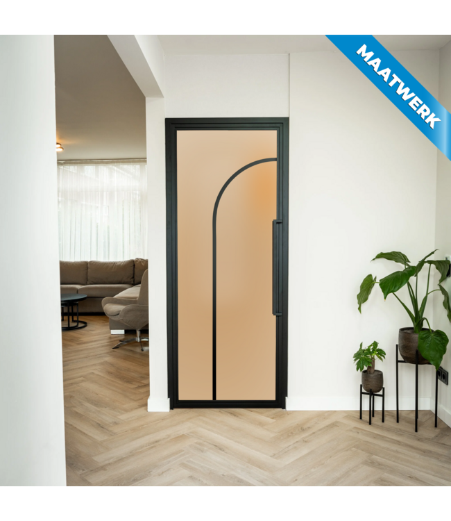 Stalen Binnendeur - Zwart - 2 Vlaks rond - Maatwerk - Mat glas