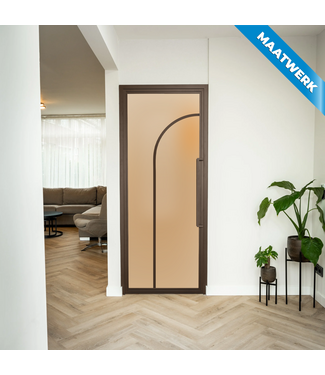 Stalen Binnendeur - Brons - 2 Vlaks rond - Maatwerk - Mat glas