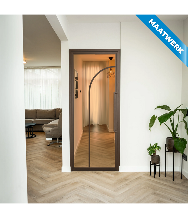 Stalen Binnendeur - Brons - 2 Vlaks rond - Maatwerk - Rook glas