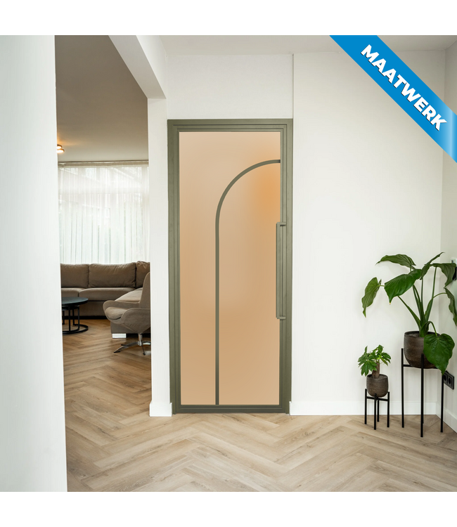 Stalen Binnendeur - Olijfgroen - 2 Vlaks rond - Maatwerk - Rook glas