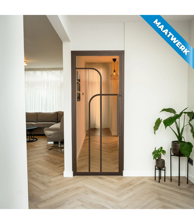 Stalen Binnendeur - Brons - 4 Vlaks rond - Maatwerk - Mat glas