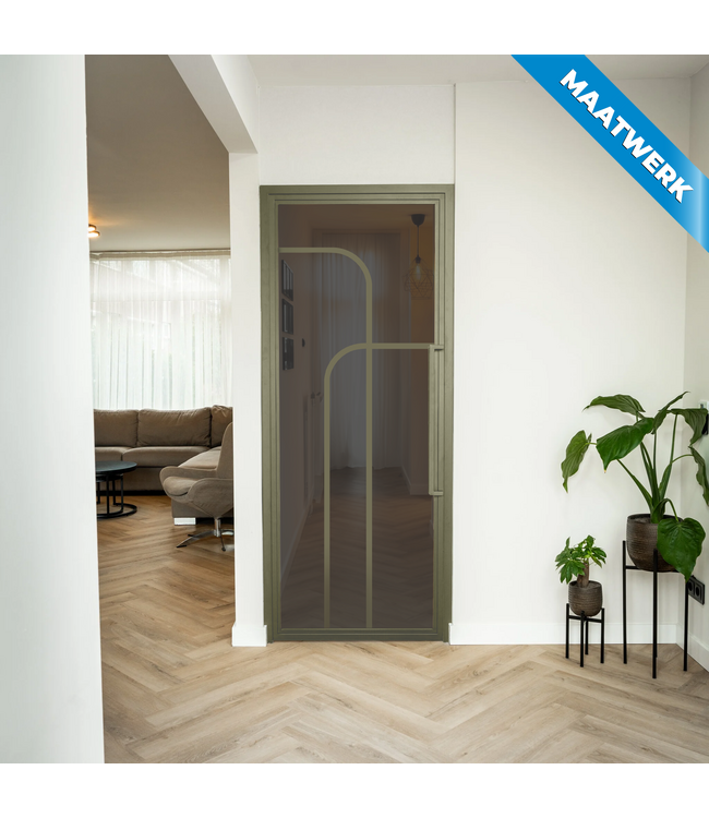 Stalen Binnendeur - Olijfgroen - 4 Vlaks rond - Maatwerk - Mat glas