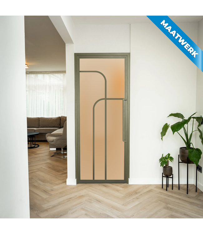 Stalen Binnendeur - Olijfgroen - 4 Vlaks rond - Maatwerk - Rook glas