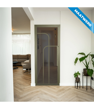 Stalen Binnendeur - Olijfgroen - 4 Vlaks rond - Maatwerk - Rook glas