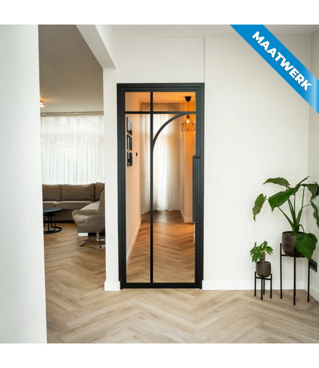 Stalen Binnendeur - Zwart - 5 Vlaks rond - Maatwerk - Mat glas