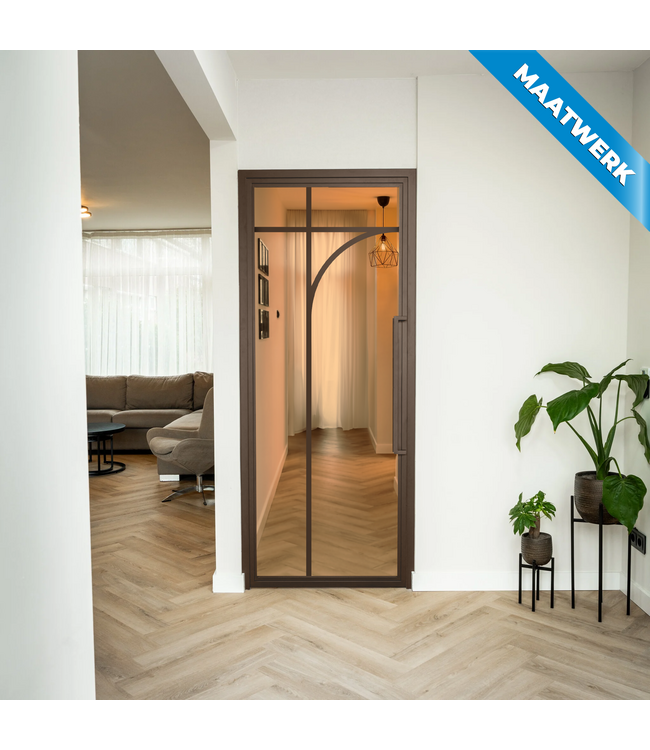 Stalen Binnendeur - Brons - 5 Vlaks rond - Maatwerk - Mat glas