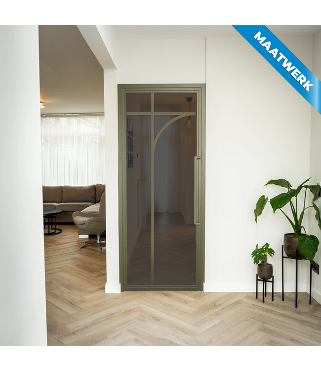 Stalen Binnendeur - Olijfgroen - 5 Vlaks rond - Maatwerk - Helder glas