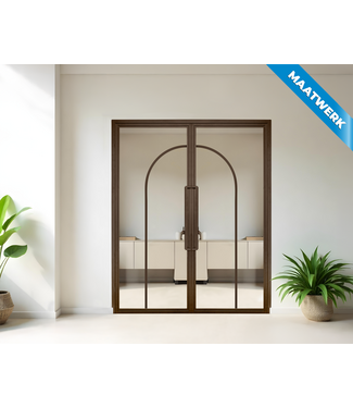 Dubbele stalen Binnendeur - Brons - 2 Vlaks rond - Maatwerk - Helder glas