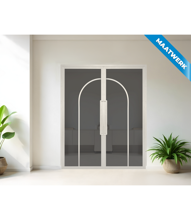 Dubbele stalen Binnendeur - Wit - 2 Vlaks rond - Maatwerk - Rook glas