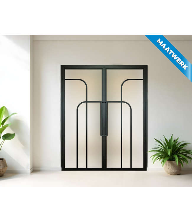 Dubbele stalen Binnendeur - Zwart - 4 Vlaks rond - Maatwerk - Mat glas