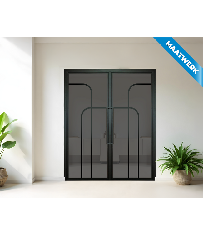 Dubbele stalen Binnendeur - Zwart - 4 Vlaks rond - Maatwerk - Mat glas