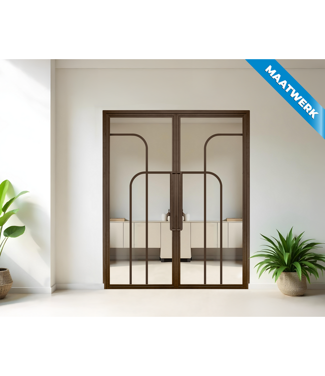 Dubbele stalen Binnendeur - Brons - 4 Vlaks rond - Maatwerk - Mat glas