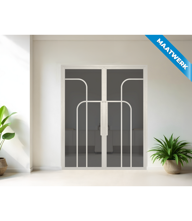 Dubbele stalen Binnendeur - Wit - 4 Vlaks rond - Maatwerk - Mat glas