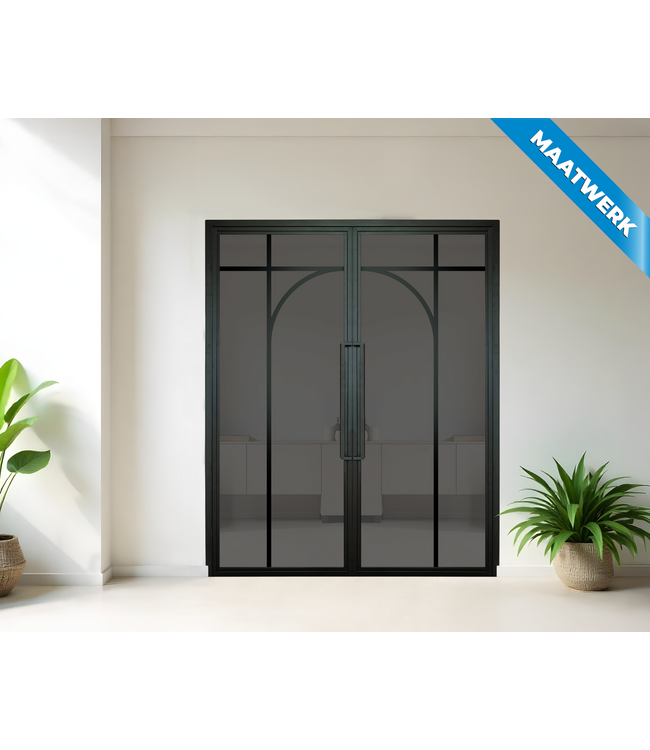 Dubbele stalen Binnendeur - Zwart - 5 Vlaks rond - Maatwerk - Mat glas