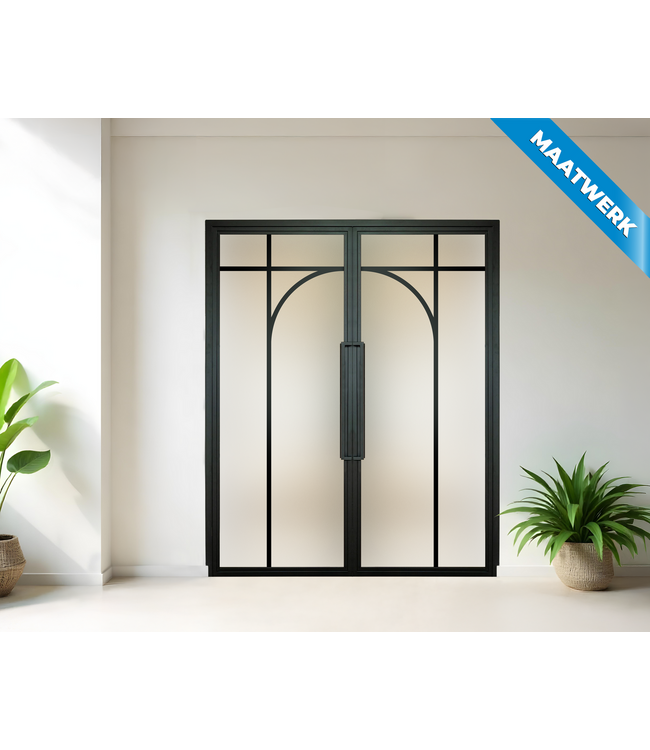 Dubbele stalen Binnendeur - Zwart - 5 Vlaks rond - Maatwerk - Rook glas
