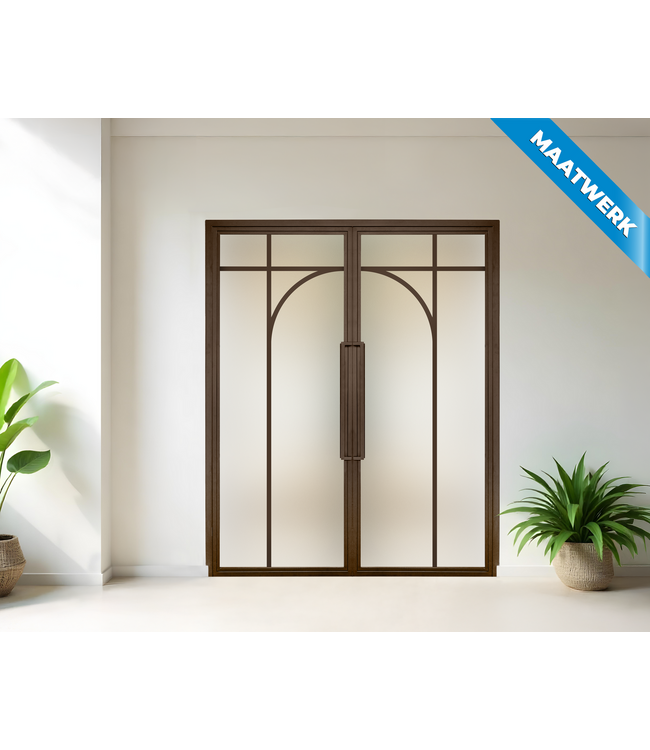 Dubbele stalen Binnendeur - Brons - 5 Vlaks rond - Maatwerk - Mat glas