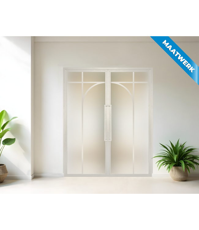 Dubbele stalen Binnendeur - Wit - 5 Vlaks rond - Maatwerk - Mat glas
