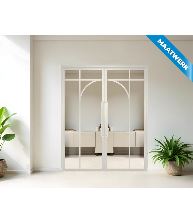 Dubbele stalen Binnendeur - Wit - 5 Vlaks rond - Maatwerk - Rook glas