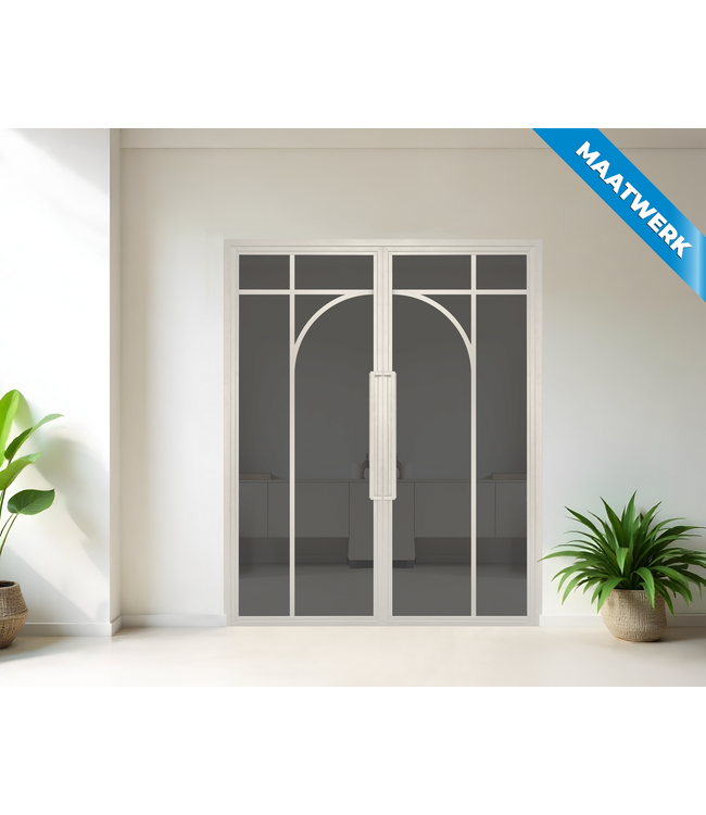 Dubbele stalen Binnendeur - Wit - 5 Vlaks rond - Maatwerk - Rook glas