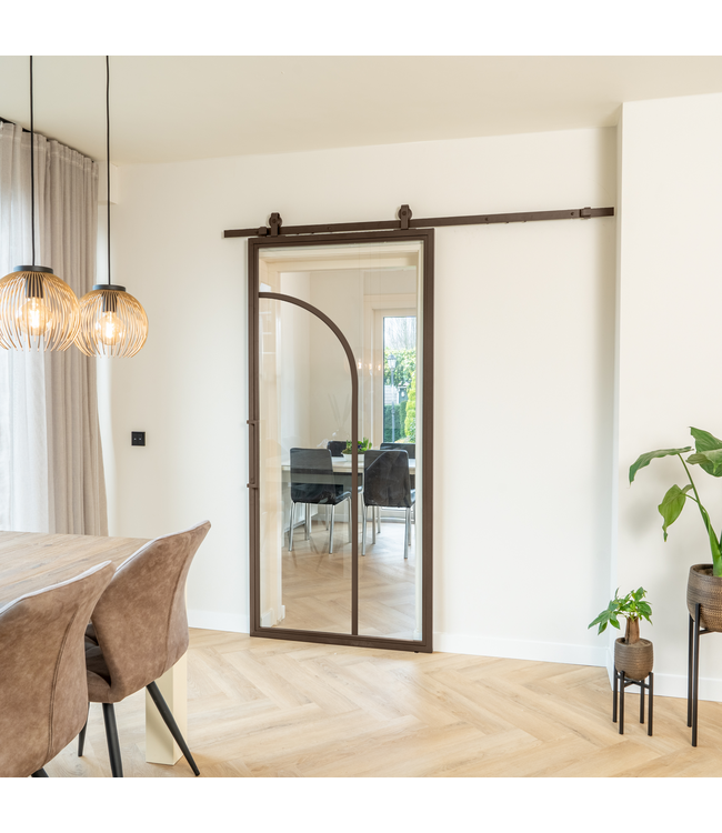 Stalen Schuifdeur - Brons - 2 Vlaks rond - Rook glas