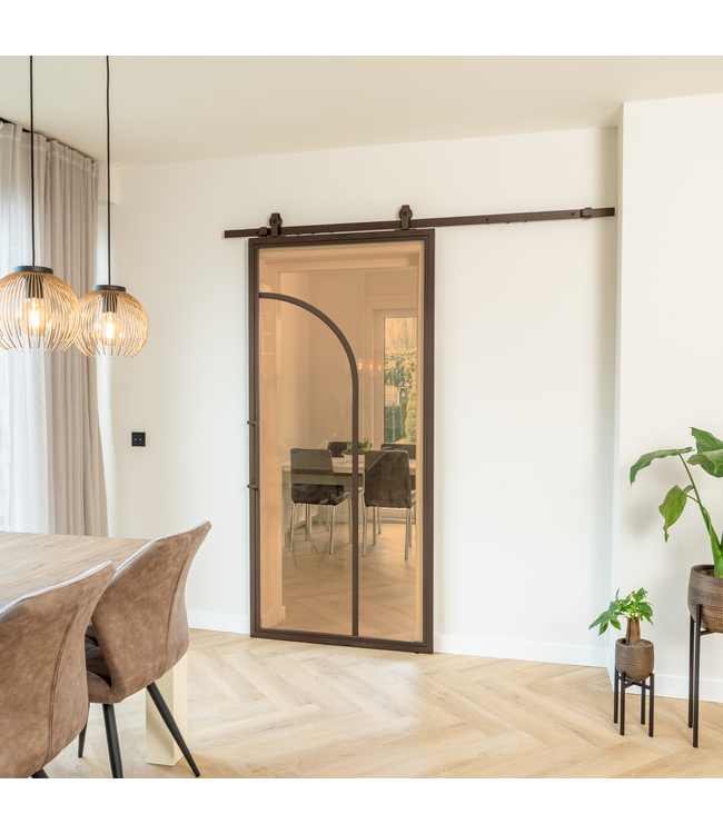 Stalen Schuifdeur - Brons - 2 Vlaks rond - Rook glas