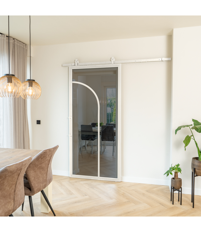 Stalen Schuifdeur - Wit - 2 Vlaks rond - Helder