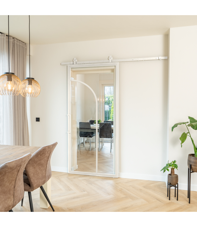 Stalen Schuifdeur - Wit - 2 Vlaks rond - Mat glas