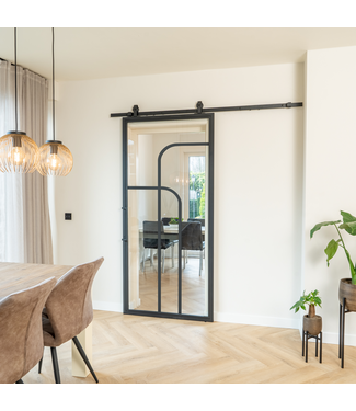 Stalen Schuifdeur - Zwart - 4 Vlaks rond - Helder glas