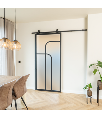 Stalen Schuifdeur - Zwart - 4 Vlaks rond - Mat glas